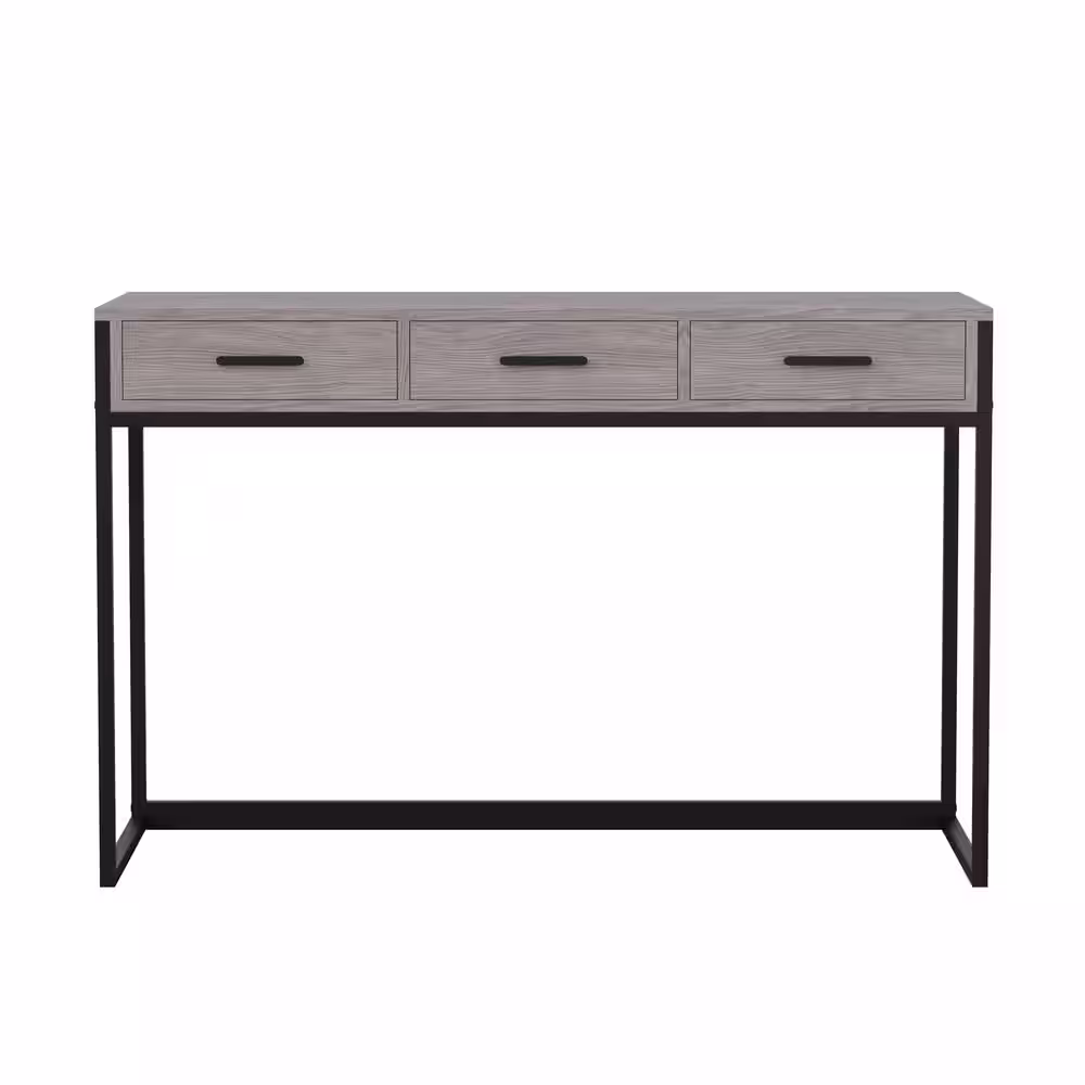 None 47 in. Rectangle Gray/Oil Rubbed Bronze Engineered Wood 3-Drawers Computer Desk
