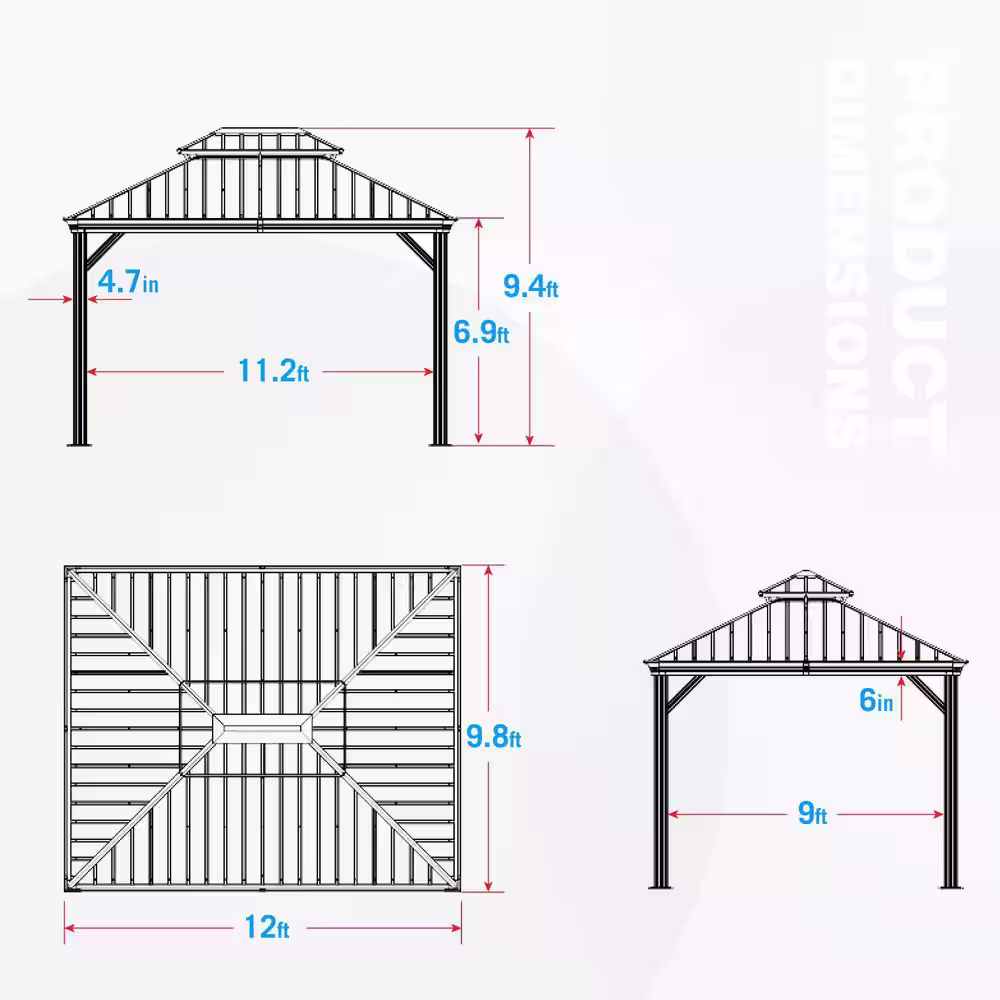 None 10 ft. x 12 ft. Aluminum Hardtop Gazebo Galvanized Steel Roof Curtain and Mosquito Net