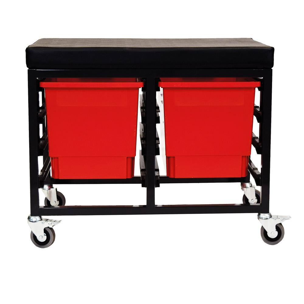 None StorBenchSeat With Cushioned Seat and 2 Storsystem Trays and Bins-Red