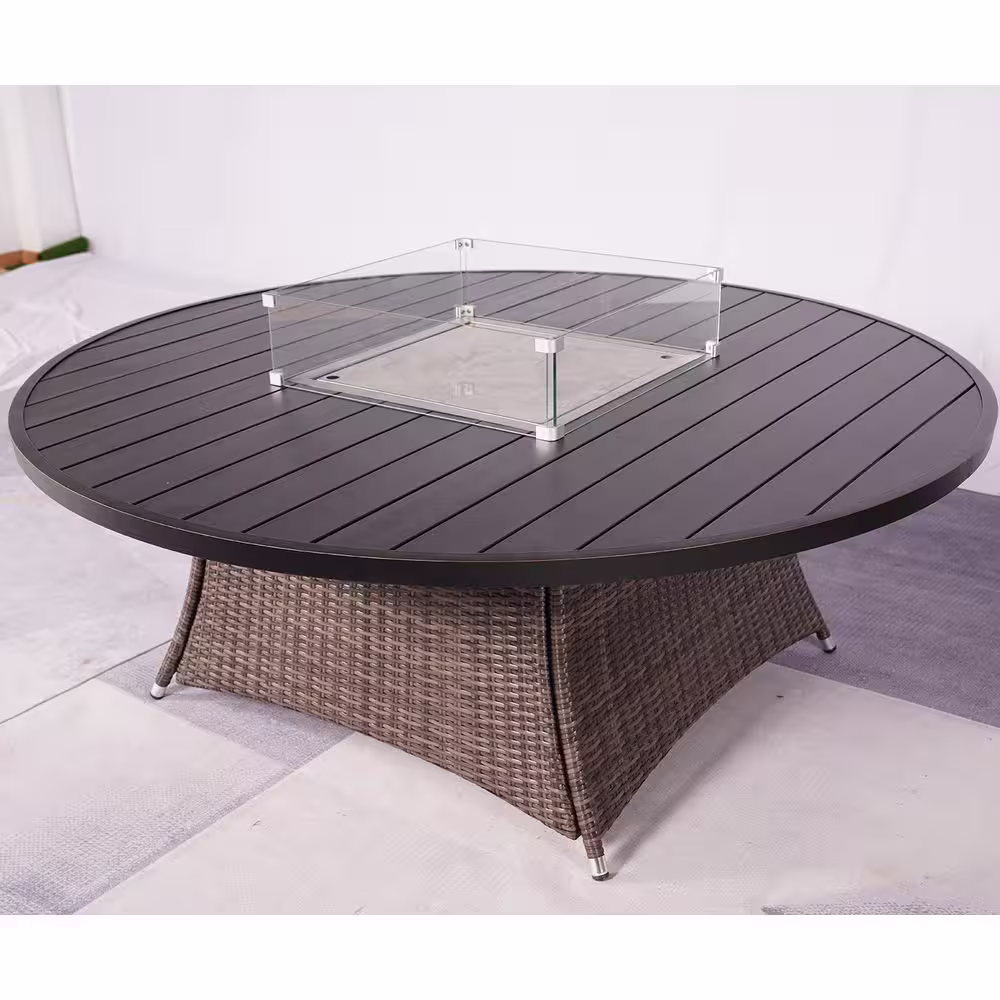 DIRECT WICKER Turnbury Large 70.8 in. Propane Round Brown Wicker Gas Fire Pit Table with Tempered Glass Surround