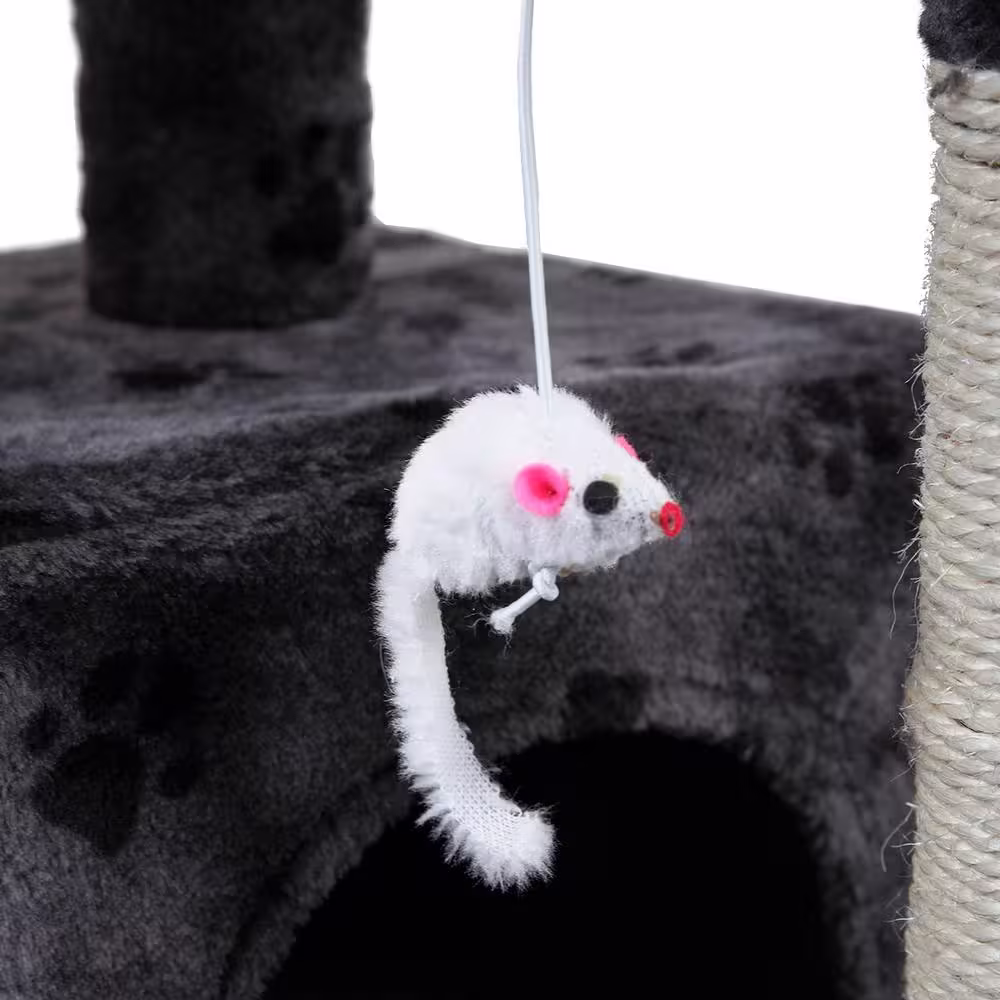 COZIWOW 67 in. Grey with Paw Print Cat Tree Tower Kitten Condo House