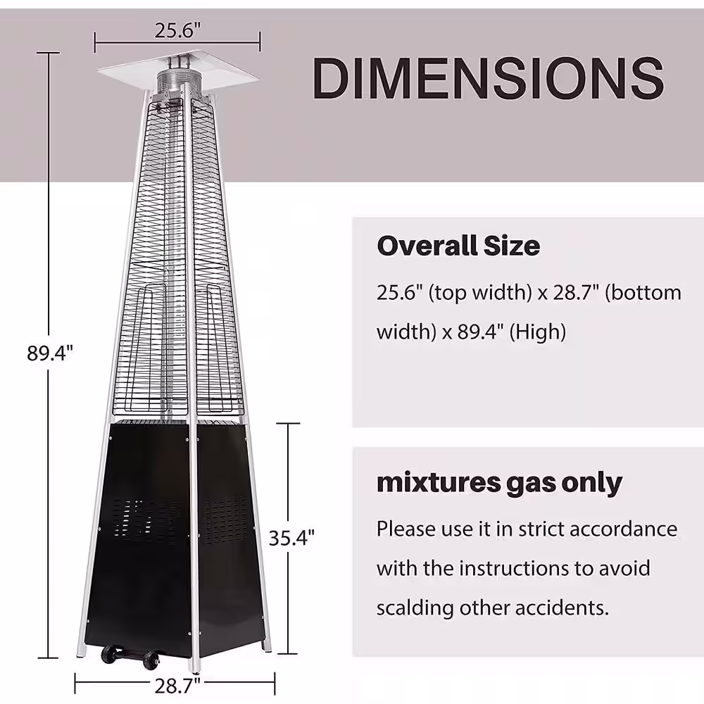 None 41,000 BTU Stainless Steel Pyramid Propane Patio Heater with Wheels