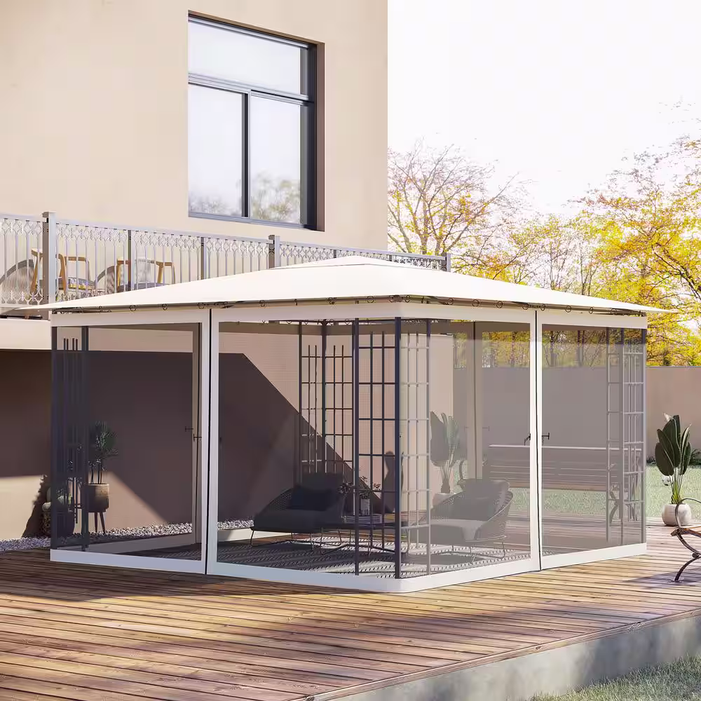 Outsunny Universal Replacement Mesh Sidewall Netting for 12 ft. x 12 ft. Patio Gazebos and Canopy Tents, (Sidewall Only) Beige