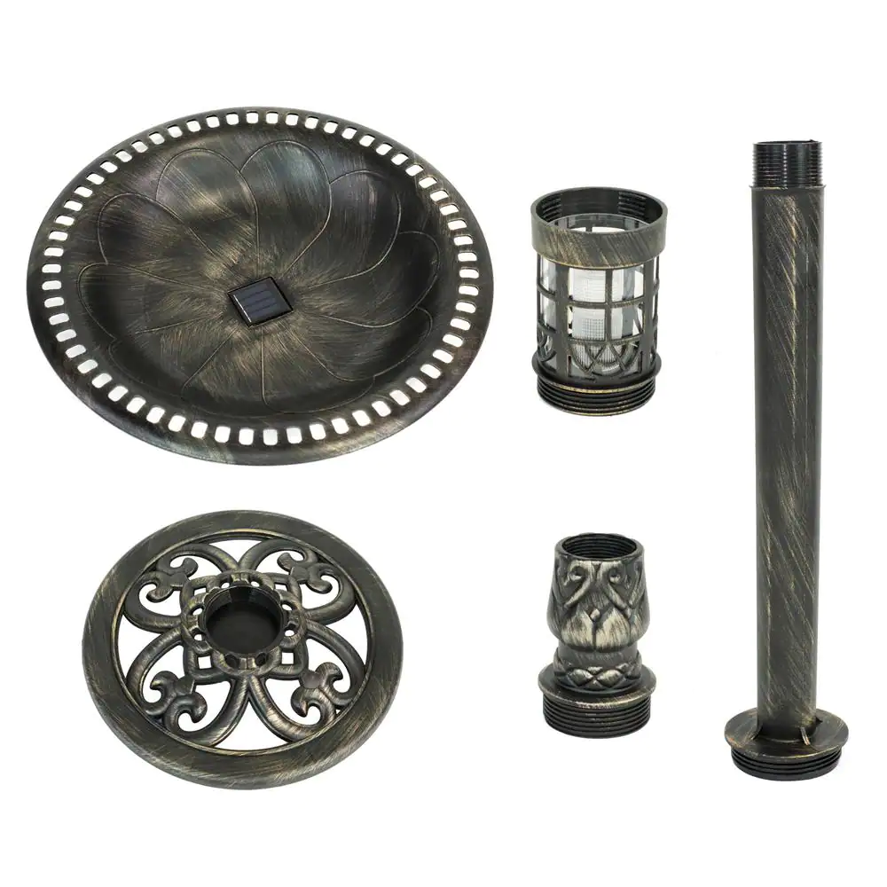 SunRay Beacon Point Solar Lighted Bird Bath in Brushed Bronze