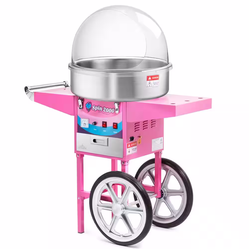 Olde Midway 950 W Pink Cotton Candy Cart and Shield