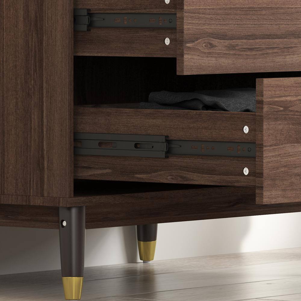 None Brown Armoire with 2-Drawers, Hanging Rod and Gold Metal Handles (71.1 in. H x 19.1 in. W x 31.5 in. D)