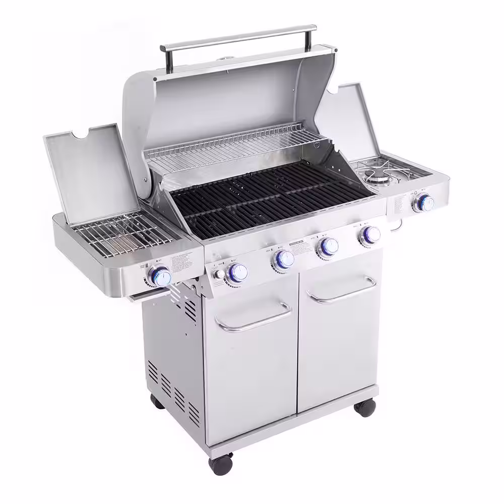 Monument Grills 4-Burner Propane Gas Grill in Stainless with LED Controls, Side and Side Sear Burners
