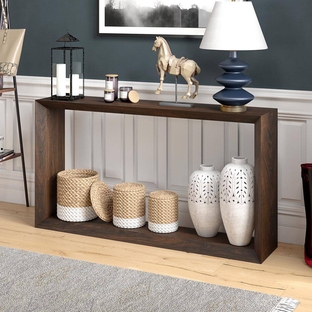 None Osmond 55 in. Alder Brown Rectangle MDF Top Console Table