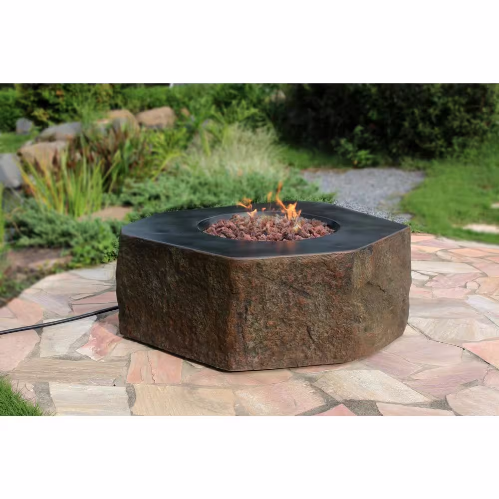Elementi Columbia 42 in. x 42 in. x 16 in. Hexagon Concrete Natural Gas Fire Pit Table in Brown