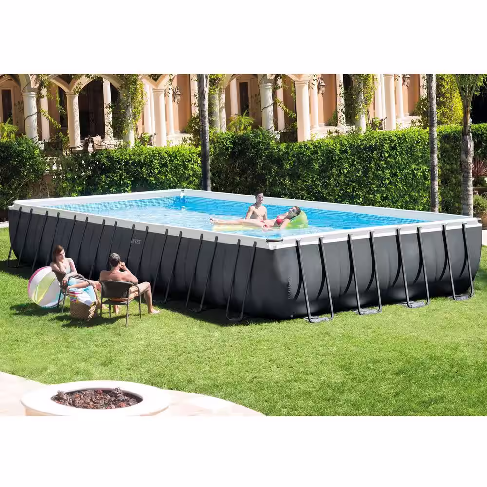 INTEX 24 ft. x 12 ft. Rectangular 52 in. D Metal Frame Hard Side Above Ground Swimming Pool