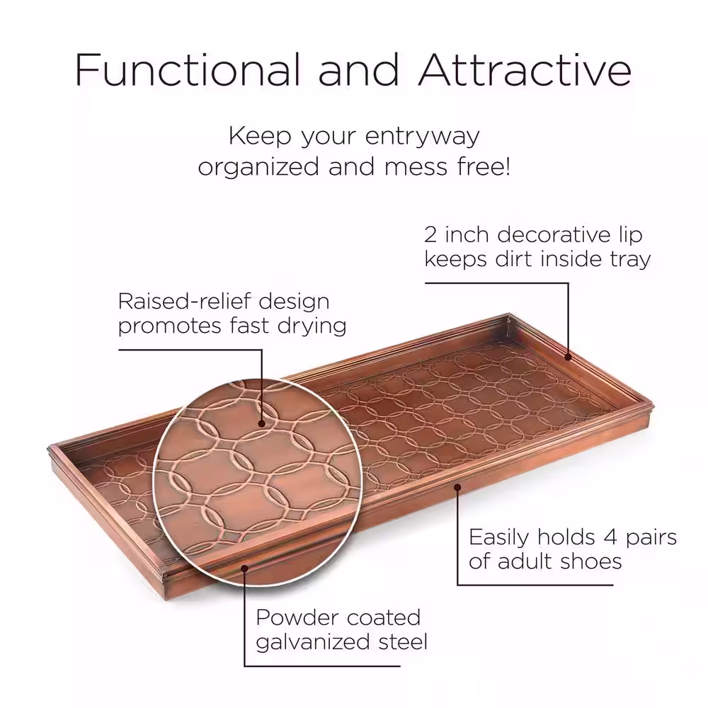 Good Directions 34.5 in. x 14.5 in. Circles Multi-Purpose Copper Finish Boot Tray for Boots, Shoes, Plants, Pet Bowls, and More