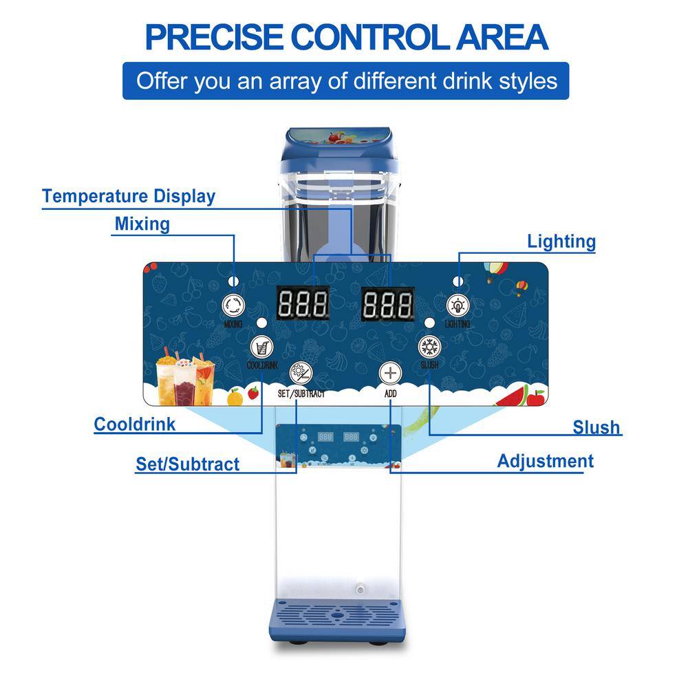 Phivve 528 oz. Blue and Silver Snow Cone Machine with 15 L Tank Commercial Slushy Machine, 500W