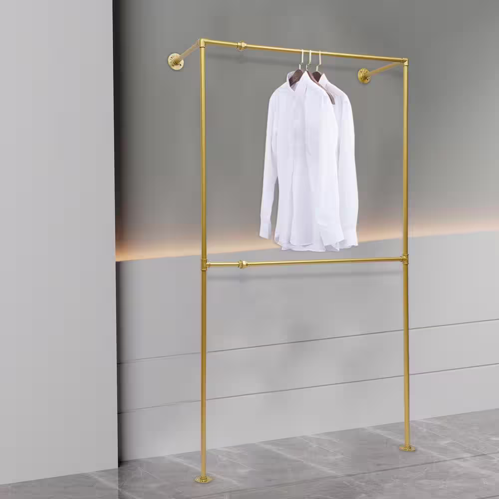 None Gold Simple Pipe Wall Mounted Iron Display Clothes Rack 47.2 in. x 82.67 in.