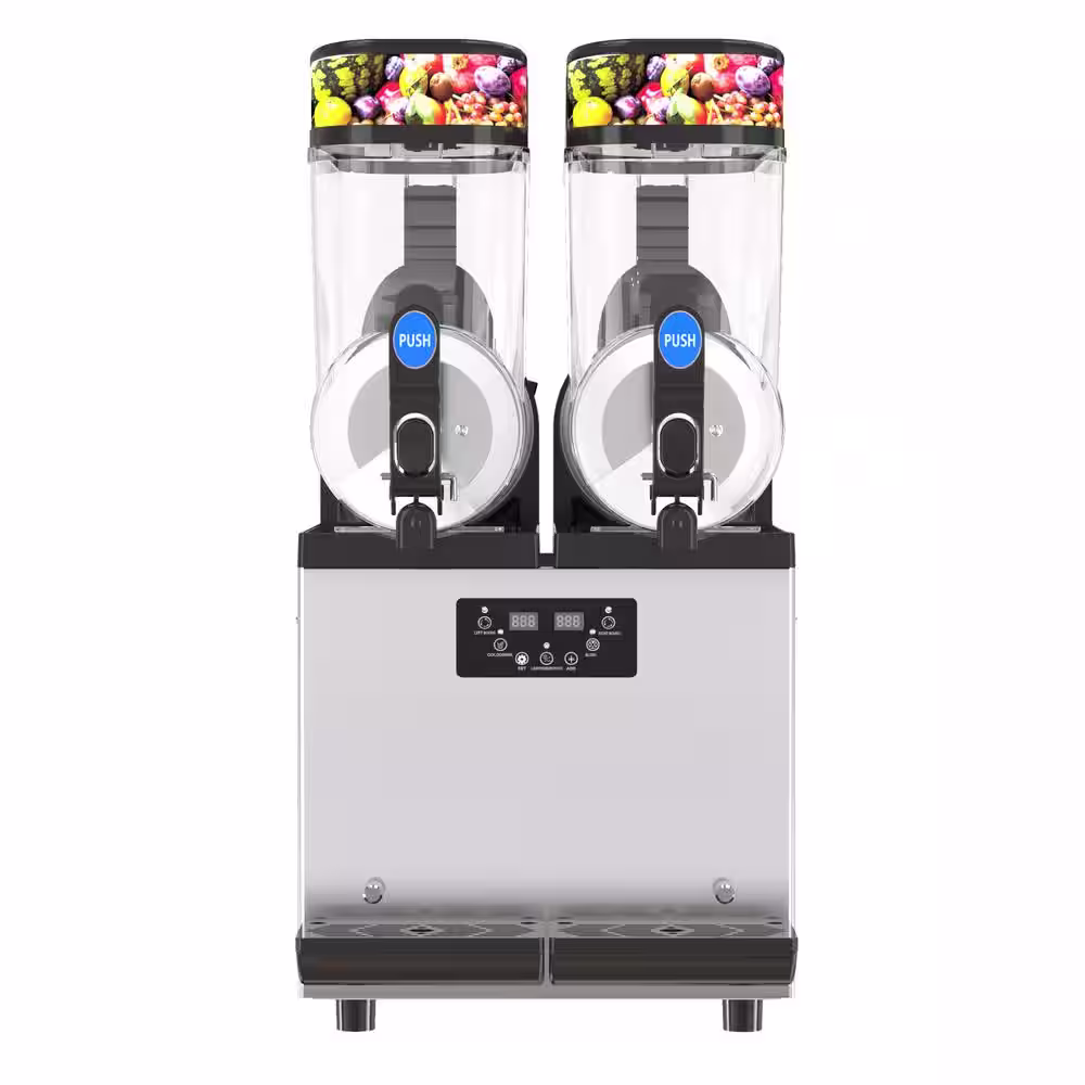 Phivve 844 oz. Silver Commercial Slushy Machine 950W 12L x 2 Tanks Frozen Drink Machine PC Double Tank Snow Cone Machine