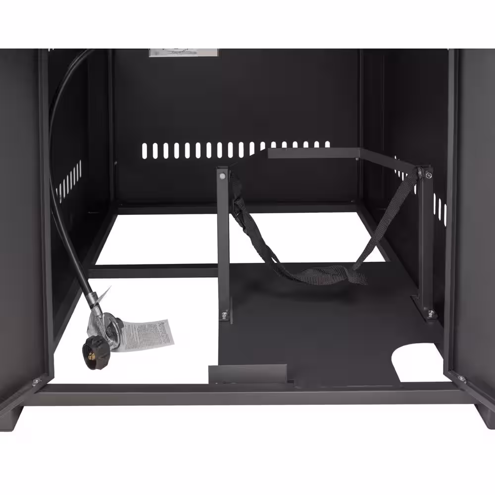 Pleasant Hearth Sheridan 38 in. x 29 in. Square Steel Propane Gas Fire Pit Table in Black with Glass Fire Rocks