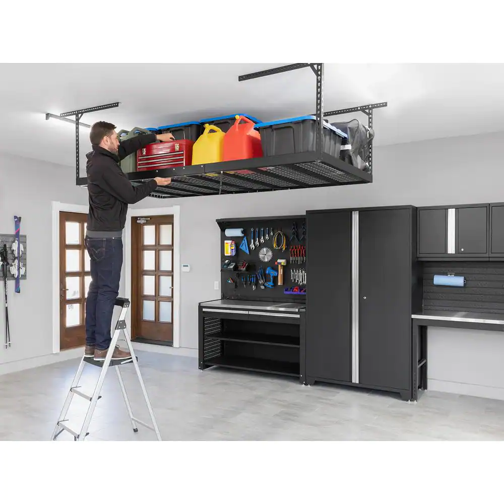 NewAge Products VersaRac Pro 4 ft. x 8 ft. Black Height-Adjustable Overhead Rack
