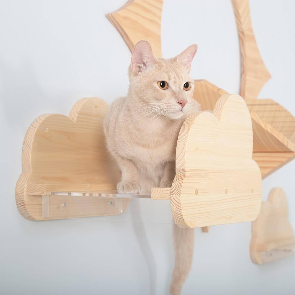 AndMakers MYZOO MOKU Cloud-Shaped Wall Mounted Cat Shelves Solid Wood with Acrylic Plate Furniture Cover