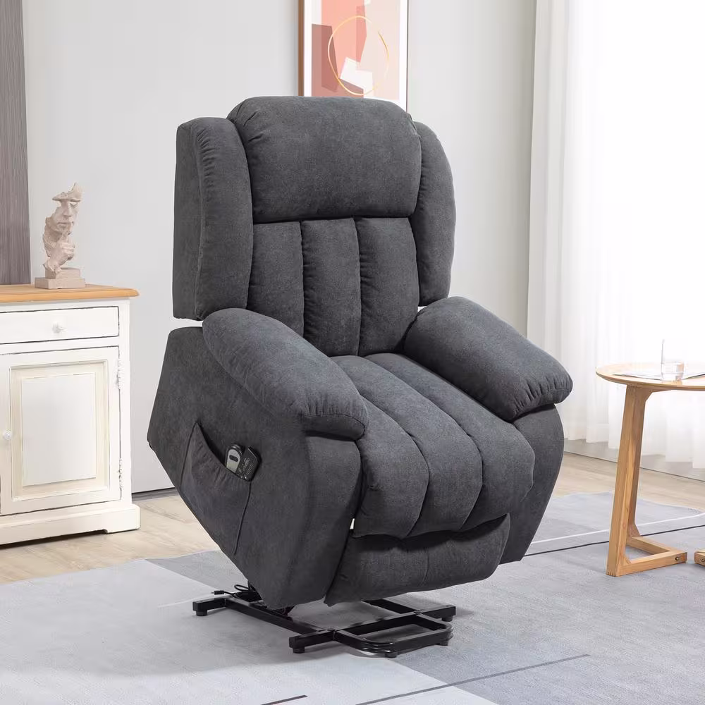 HOMCOM Grey Power Lift Linen Fabric Upholstered Chair with Massage