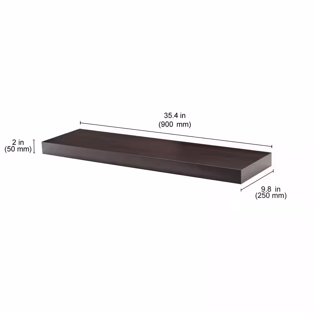None BIG BOY 35.4 in. x 9.8 in. x 2 in. Mocca MDF Floating Decorative Wall Shelf with Brackets