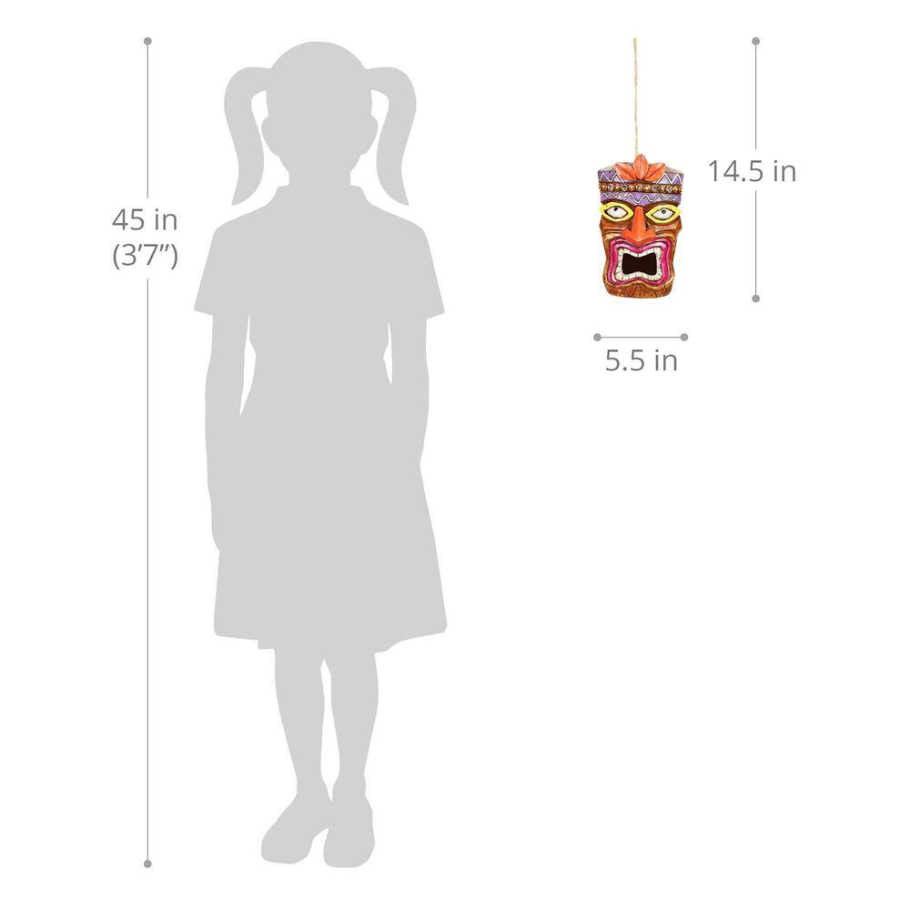 Exhart 5.5 in. x 8.5 in. Solar Tiki Bird House Resin Birdhouse