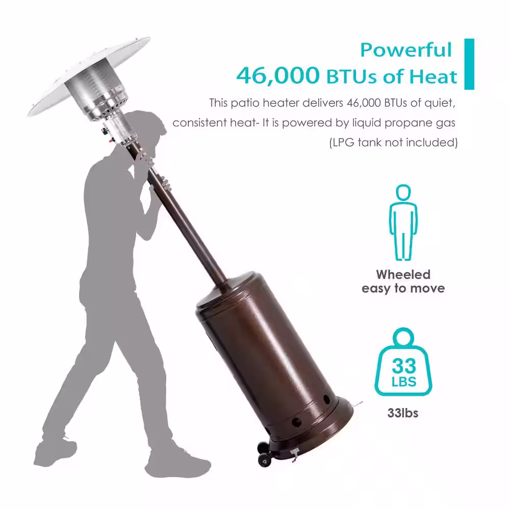 Nuu Garden 46,000 BTU Bronze Steel Propane Gas Patio Heater with PVC Protect Cover