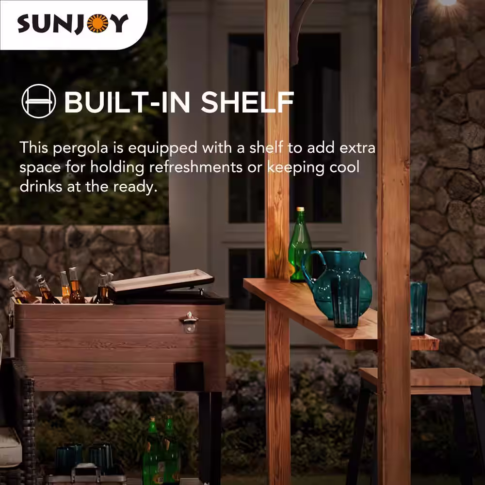 Sunjoy Alamo 8.5 ft. x 13 ft. Steel Arched Pergola with Natural Wood Looking and Tan Shade