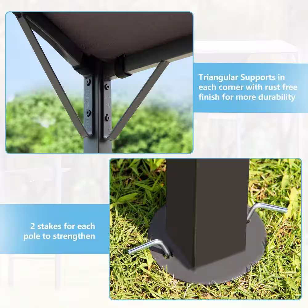 None 7 ft. x 4.6 ft. Gray Patio Grill Gazebo with Side Awning, Bar Counters and Hooks