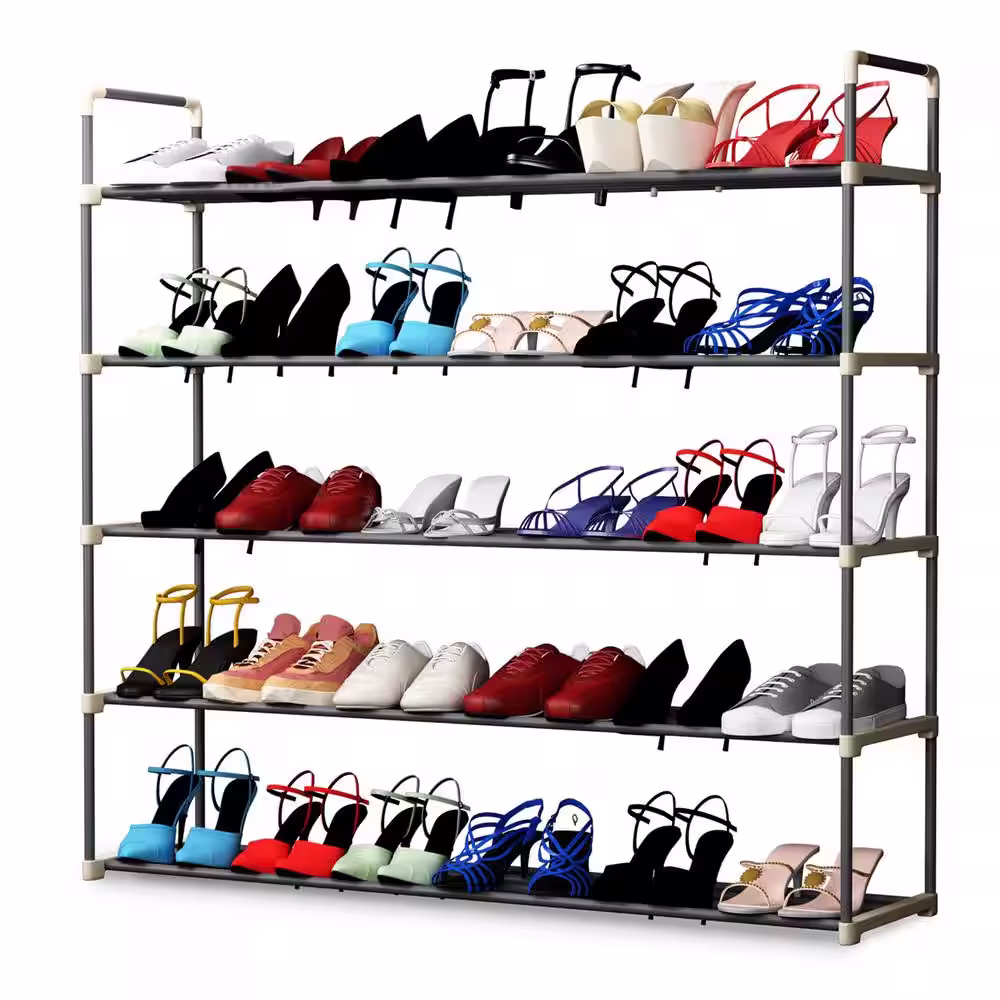 None 370 H 30-Pair 5-Tier Gray Polymer Shoe Rack
