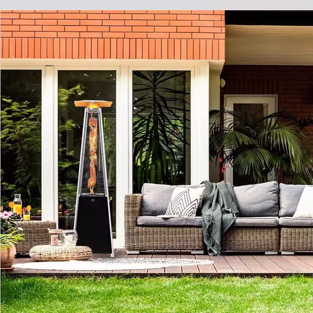 None 41,000 BTU Stainless Steel Pyramid Propane Patio Heater with Wheels