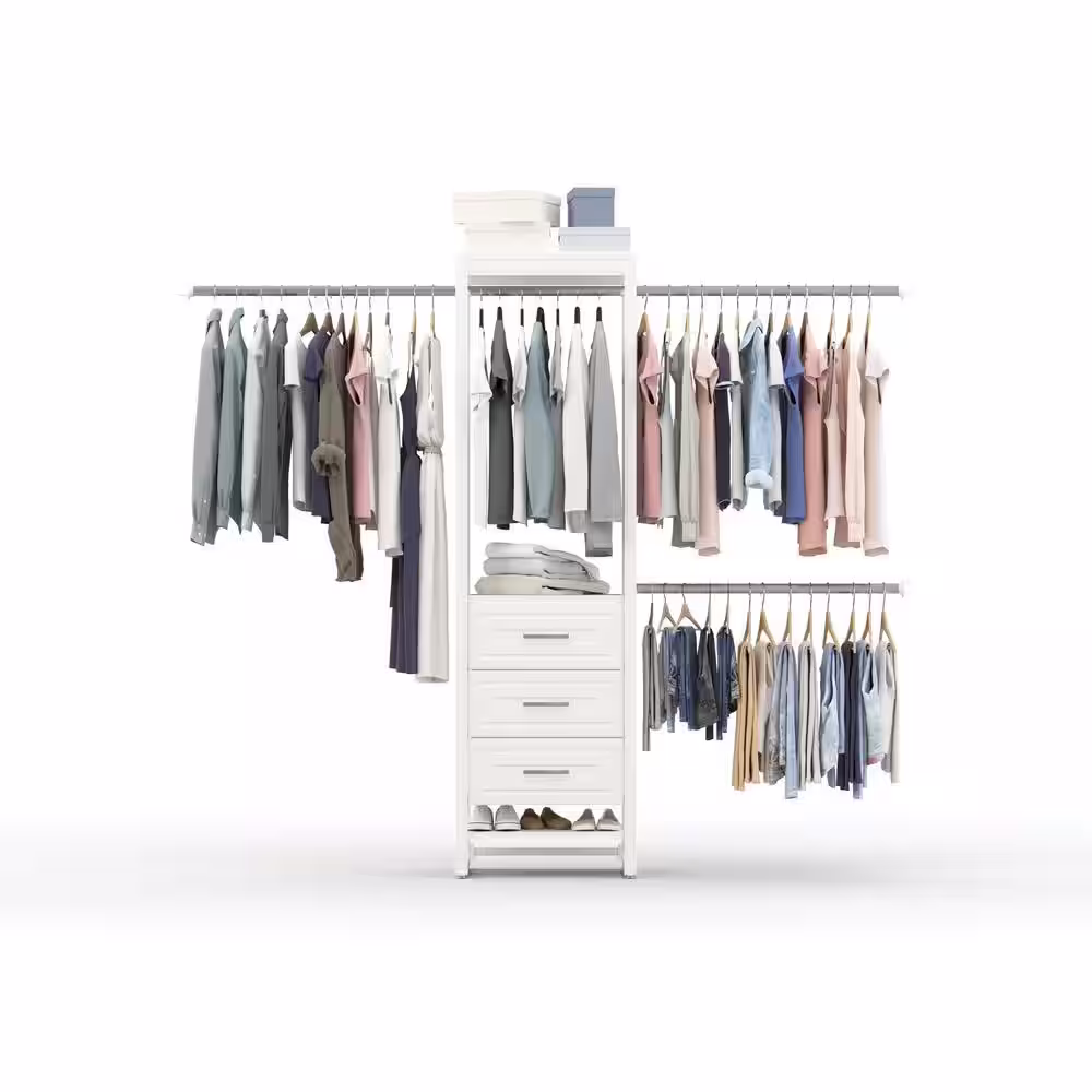 CLOSETS By LIBERTY 48 in. W - 92 in. W White Closet Drawer Tower with Rod Extensions Wood Closet System
