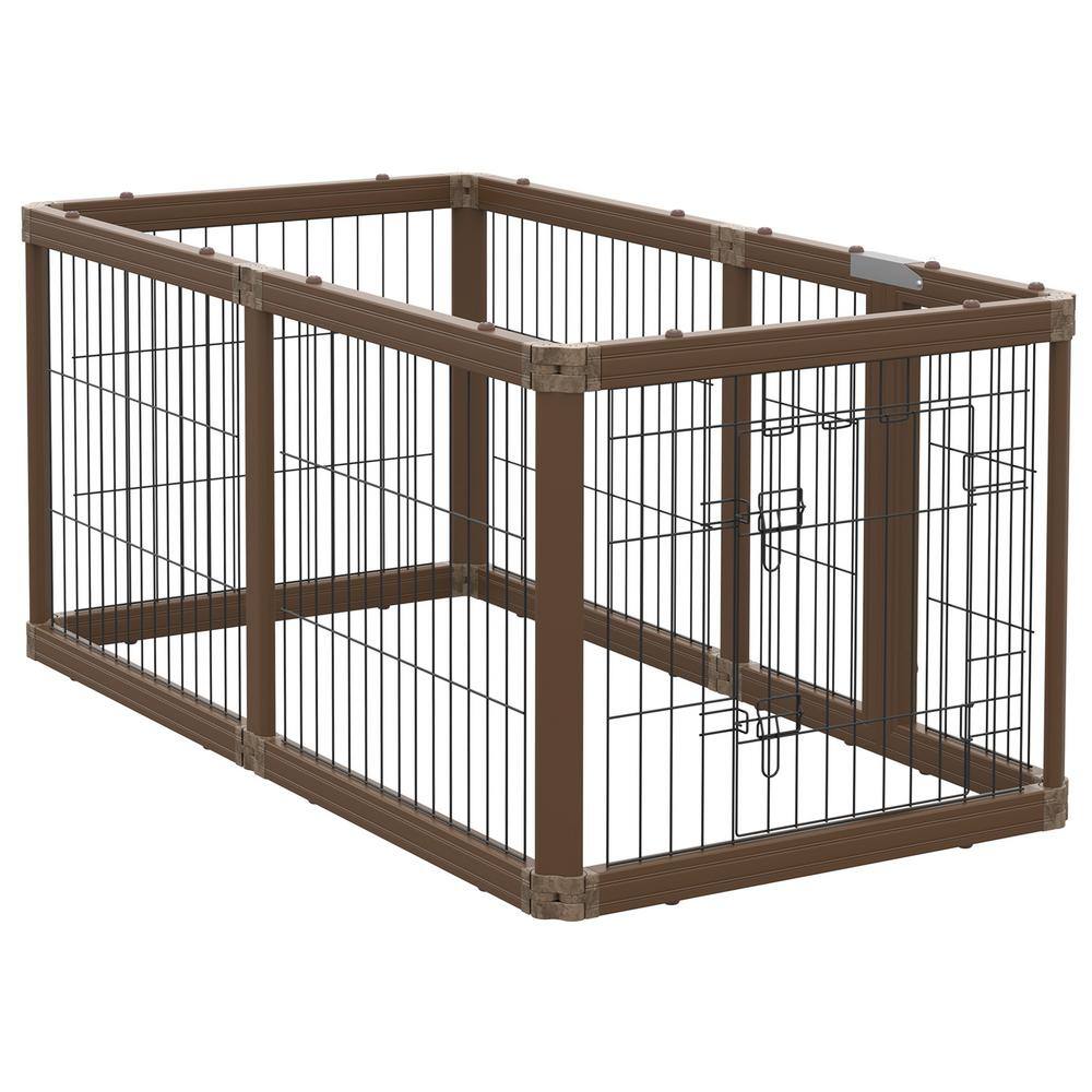 PawHut 24.5 in. H Pet Playpen, Foldable Dog Exercise Pen, Roomy Small Dog Fence W/Door, for Indoor or Outdoor Use, Brown