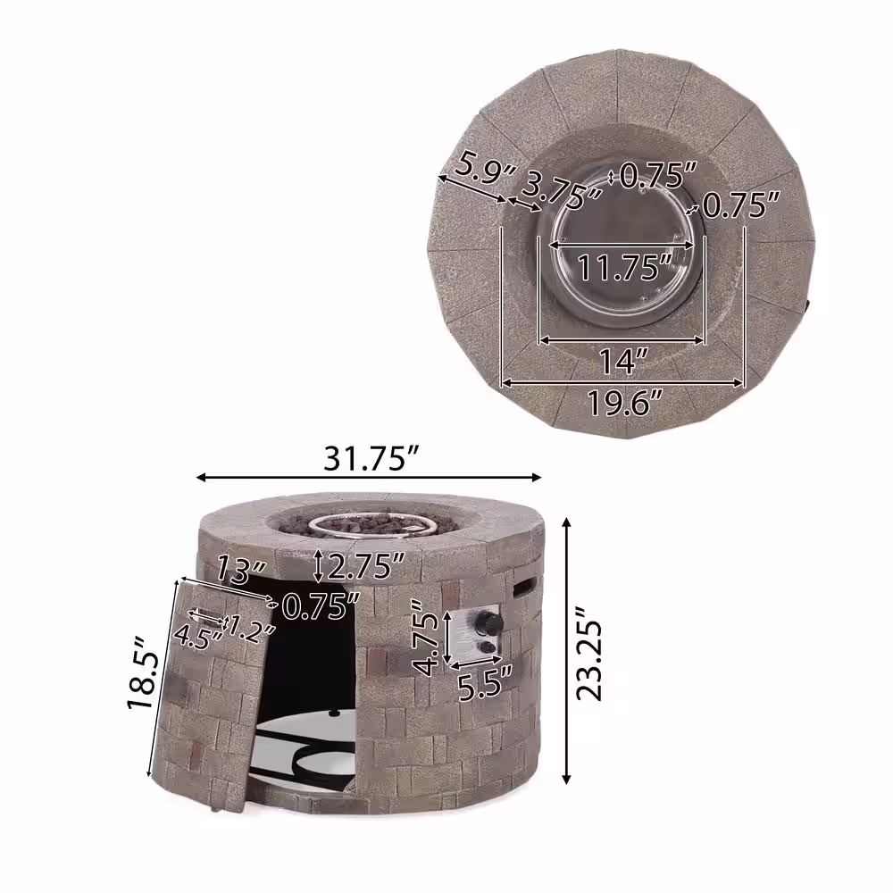 Noble House Cameron 32 in. x 23 in. Circular Concrete Propane Fire Pit in Brown