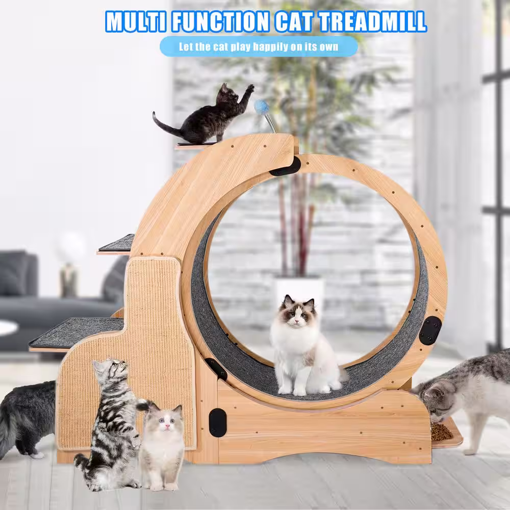 None Cat Sports Running Wheel Cats Wheel Wood Climbing Frame Cat Litter Fitness Wheel Oversized Roller Cat Activity Center