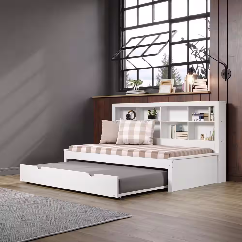 Donco Kids White Twin Bookcase Daybed with Trundle