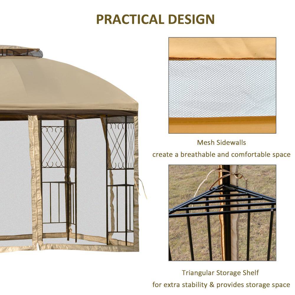 Outsunny 10 ft. x 10 ft. Beige Backyard Gazebo Cabana with Removeable Mesh Curtains