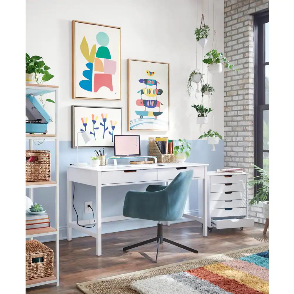 StyleWell Craft 54 in. White Writing Desk with 2-Drawers