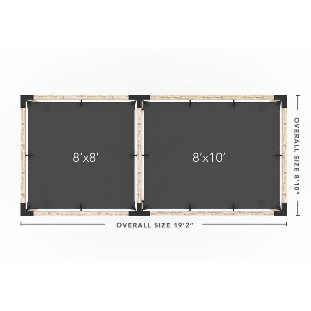 TOJA GRID 8 ft. L x 18 ft. W Double Pergola Kit with 2 Denim Shade Sails, for 4x4 Wood