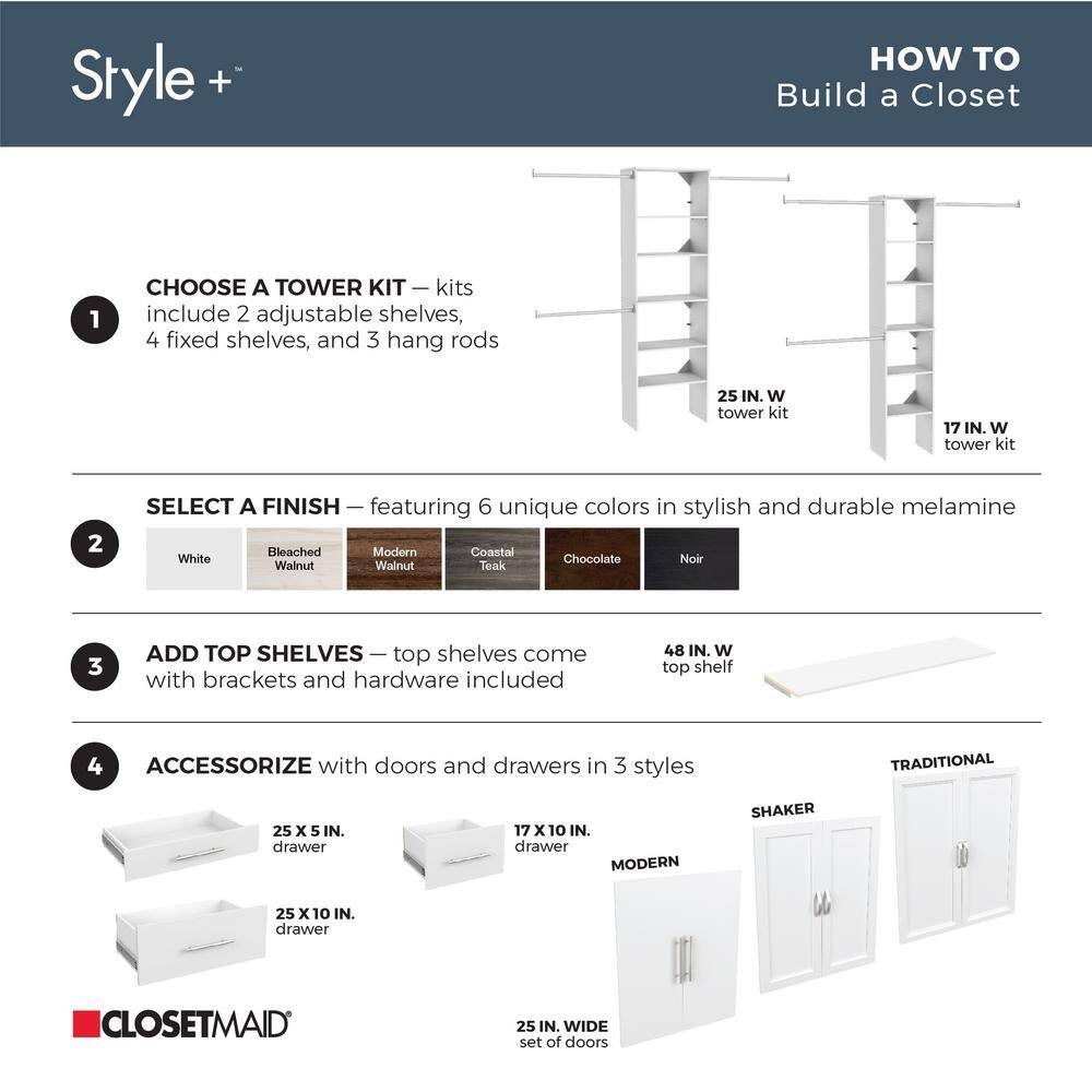 ClosetMaid Style+ 73.1 in W - 121.1 in W White Traditional Style Basic Plus Wood Closet System Kit
