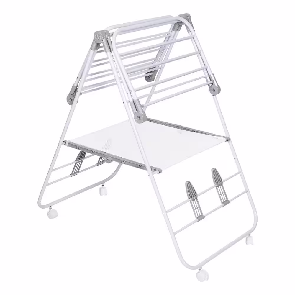 Honey-Can-Do 23.5 in x 38.5 in. White Steel Rolling Folding Wing Drying Rack