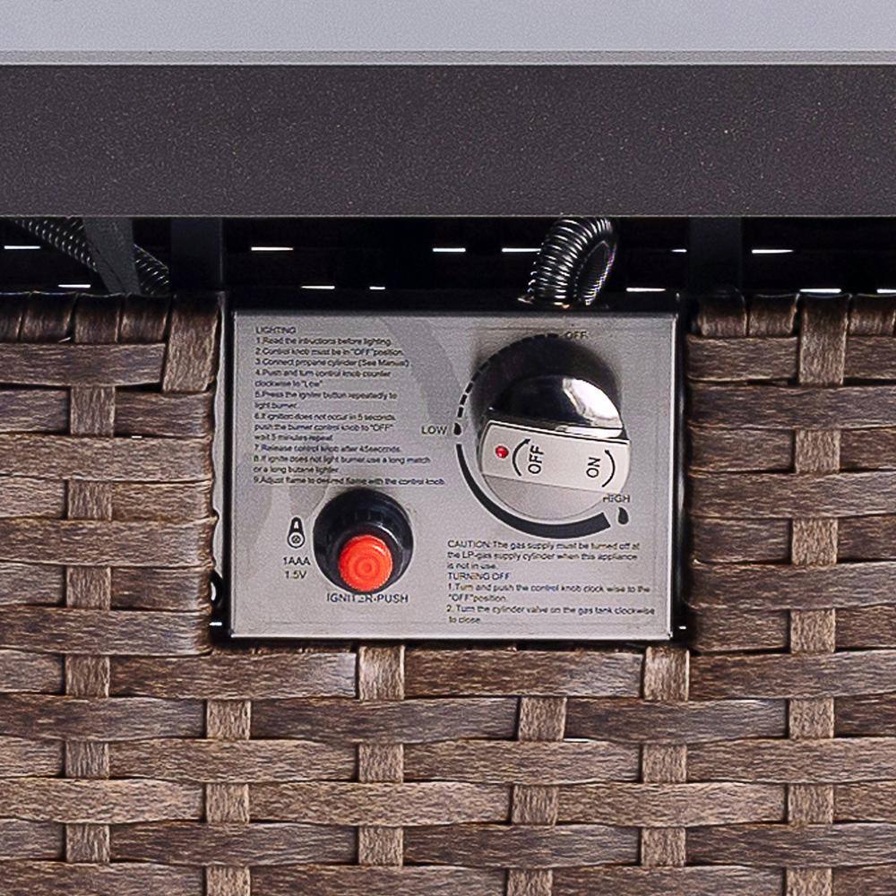 None 57 in. Brown Rectangular Rattan Propane Gas Fire Pit Table 50,000 BTU with Ceramic Tabletop and Water-Resistant Cover