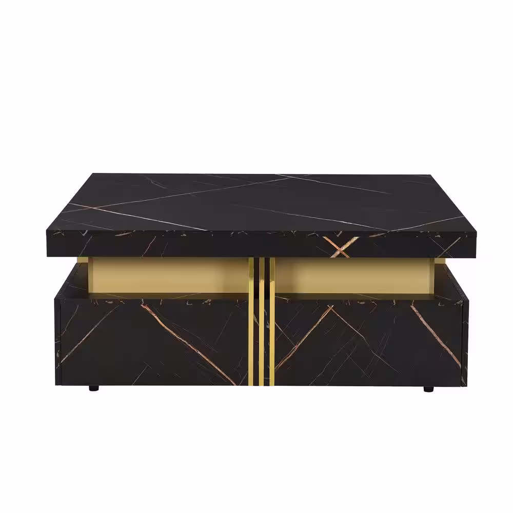 Harper & Bright Designs Modern and Stylish 43.3 in. Black Square MDF Coffee Table with 4 Drawers