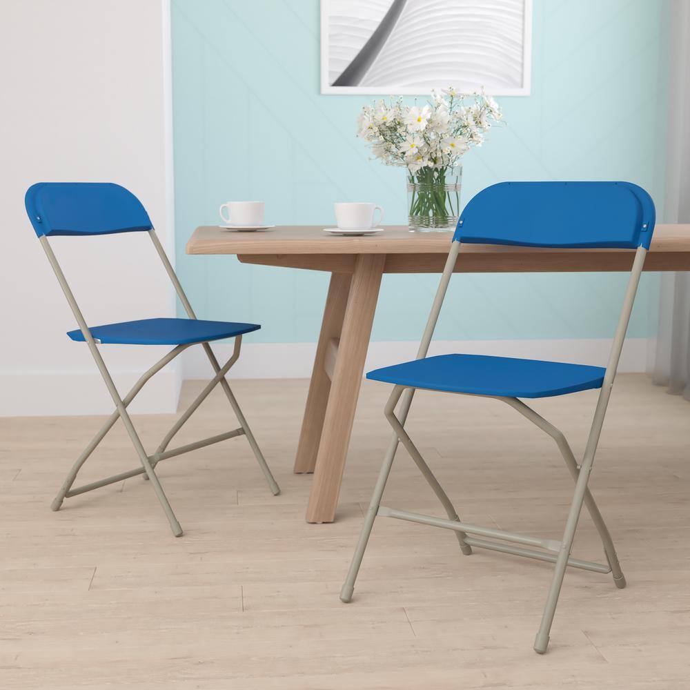 Carnegy Avenue Blue Plastic Seat with Metal Frame Folding Chair (Set of 2)