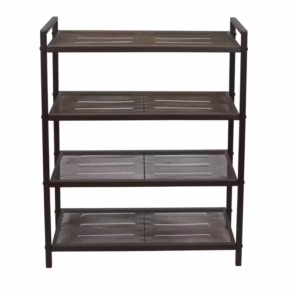 HOUSEHOLD ESSENTIALS 26.7 H 12-Pair 4-Tier Brown Metal Shoe Rack