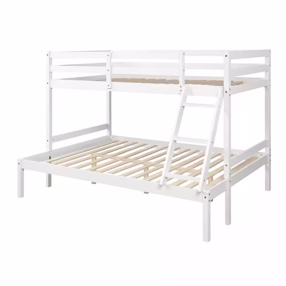Harper & Bright Designs White Twin Over Full Bunk Bed Daybed with Ladder