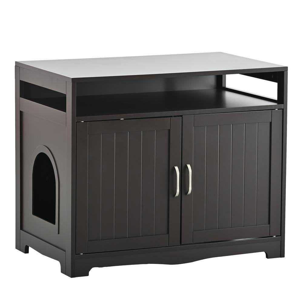 None Litter Box Enclosure Cat Litter Box Furniture with Hidden Plug 2 Doors Cat Washroom Storage in Dark Brown