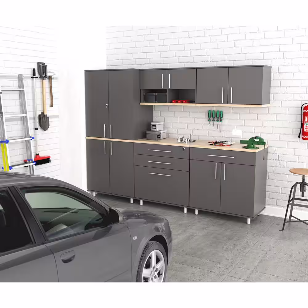 Inval KRATOS 5-Piece Garage Storage System in Dark Gray and Maple (94.5 in. W x 70.8 in. H x 19.6 in. D)