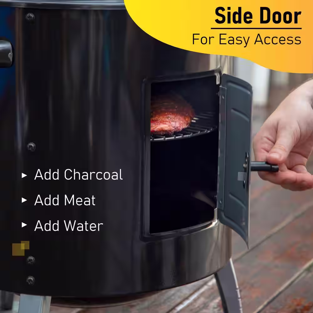 None 17 in. Charcoal Smoker in Black with Cover and Built-In Thermometer