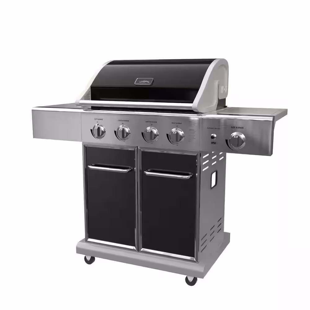 None 4-Burner Stainless Steel Propane Gas Grill in Black and Silver with Side Burner