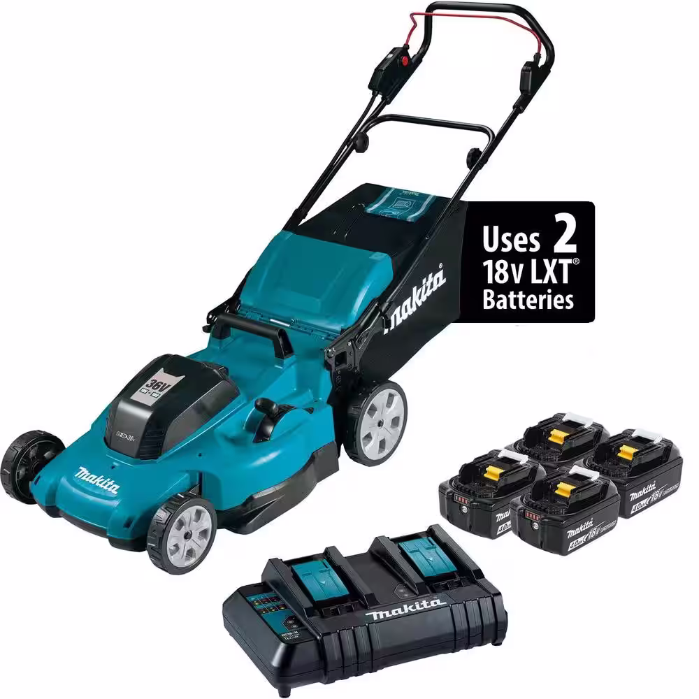 Makita 18-Volt X2 (36V) LXT Lithium-Ion Cordless 21 in. Walk Behind Lawn Mower Kit w/4 batteries (4.0Ah)