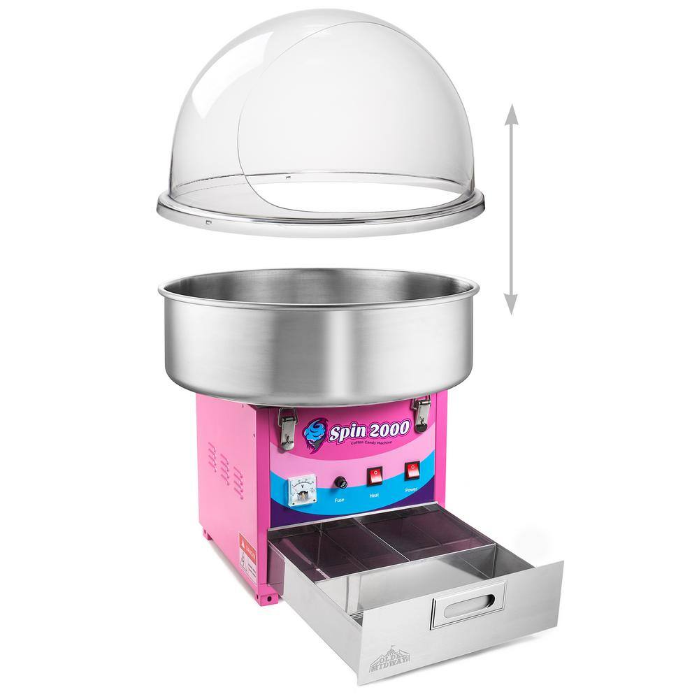 Olde Midway 950 W Pink Cotton Candy Machine with Shield